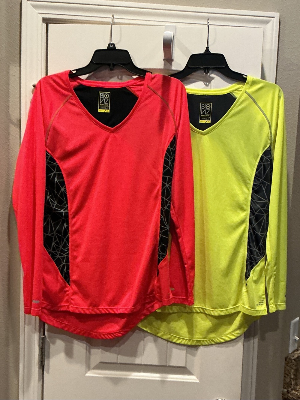 Women’s Long-Sleeve V-Neck Performance Top - Coral and Neon Yellow